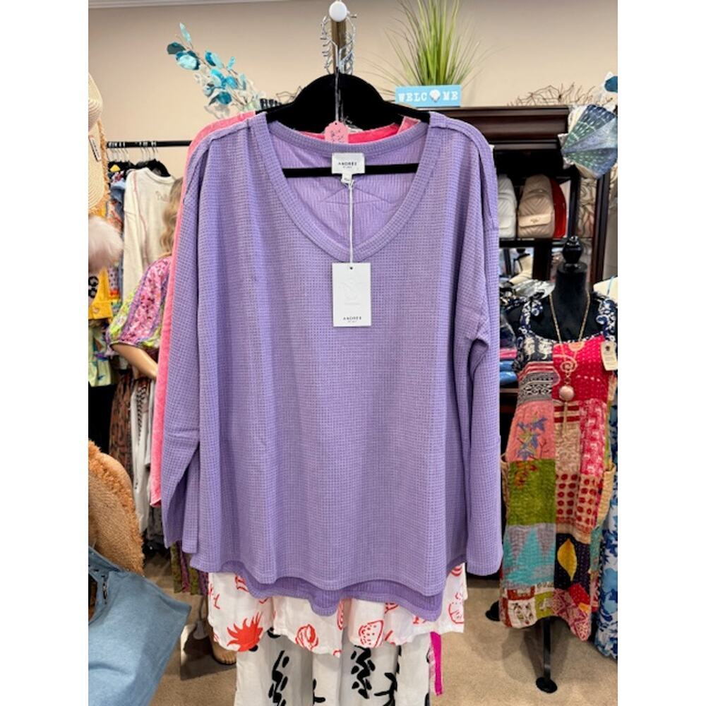 Andree by UNIT - Lavender Waffle Long Sleeve Top - 3X - Picture 3 of 5